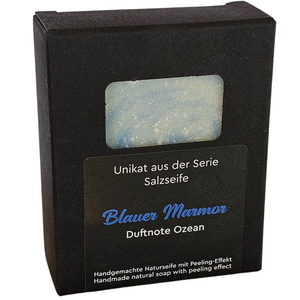 Salzseife Blauer Marmor mit Duftnote Ozean, Peelingseife, 110 g