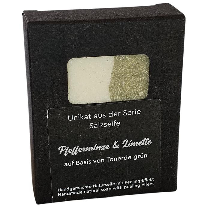 Salzseife Pfefferminze & Limette mit Tonerde grün, Peelingseife, 110 g