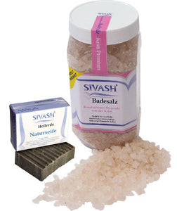 Natur-Bade-Set: SIVASH-Heilerde handgemachte Naturseife 100 g + SIVASH-Badesalz 1kg