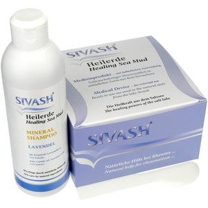 Schuppenflechte-Kopfhaut-Behandlungsset: SIVASH-Heilerde 1kg+Spatel+Mineral Shampoo 300ml